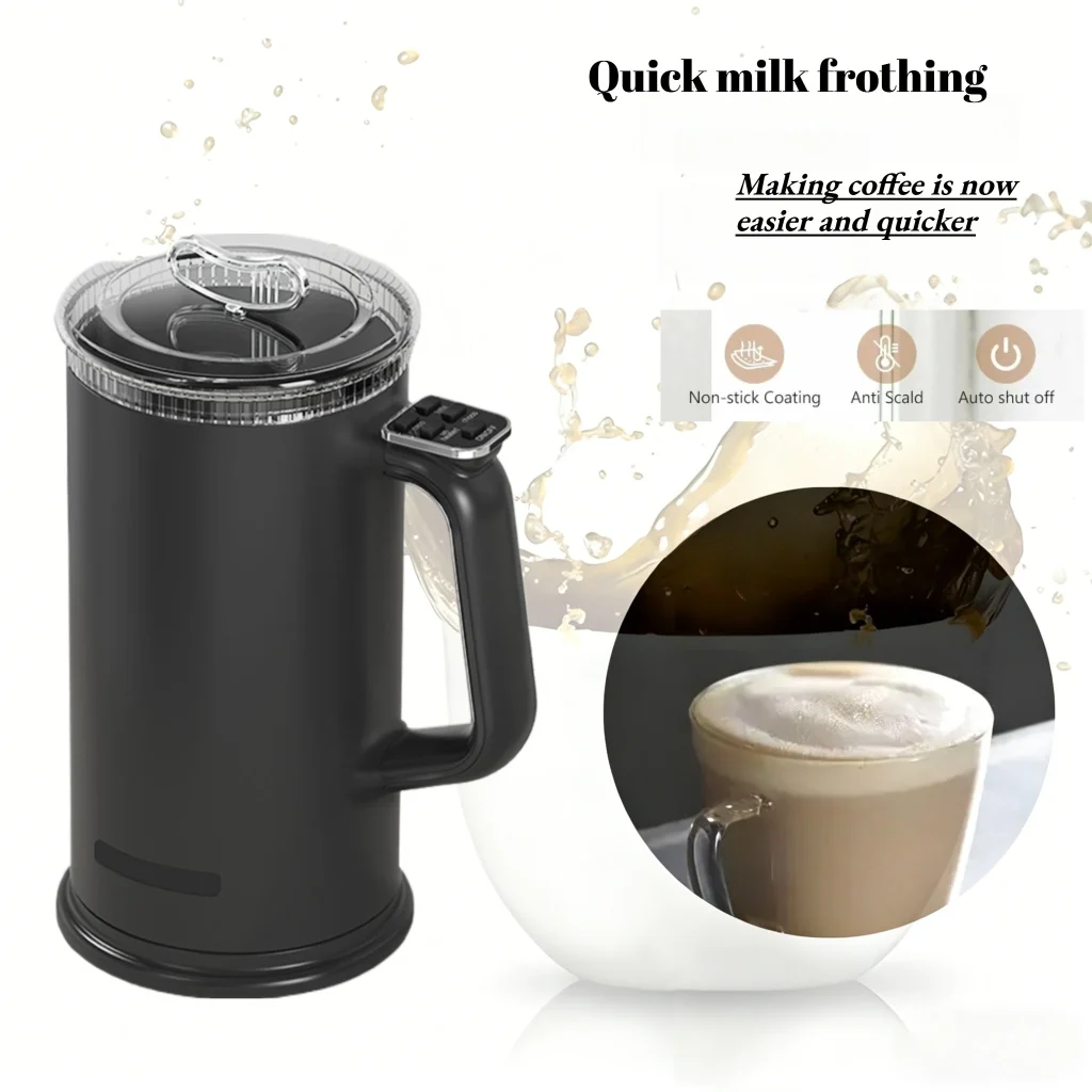Espumador de Leche 110V/220V 4 en 1 Maker de Café Latte para el Hogar Bebidas Calientes y Frias Función Doble Espumador de Leche Eléctrico de Acero Inoxidable