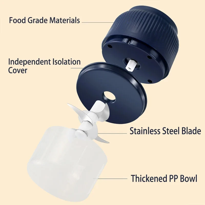 Mini Picadora Eléctrica Inalámbrica USB Recargable de 250ml,Triturador de Ajo, Picadora de Alimentos para Accesorios de Cocina para Ajo - Image 2