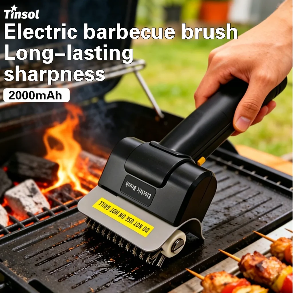 Cepillo de limpieza eléctrico de acero inoxidable TINSOL para parrilla, cepillo de limpieza inalámbrico recargable, cepillo de limpieza para exterior.