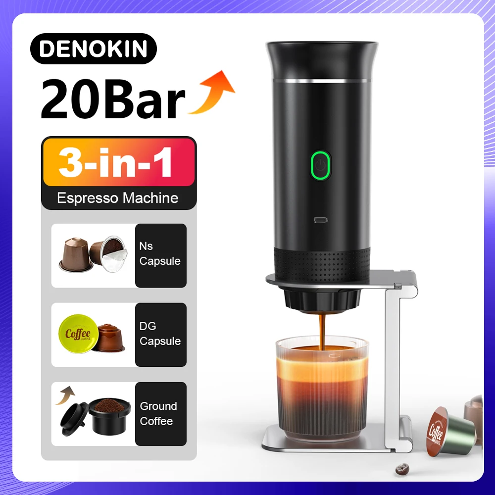 Máquina de café espresso eléctrica portátil inalámbrica para coche y hogar, cafetera de camping 3 en 1, máquina de café de cápsula y polvo para viajar.