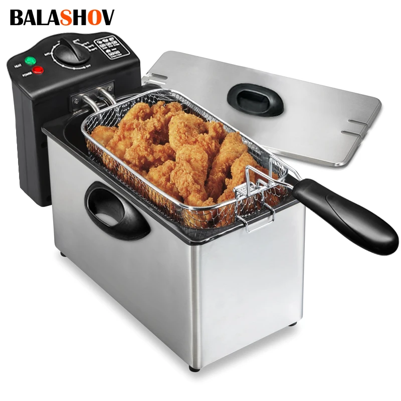 Freidora Eléctrica de 2000W con Aceite Horno Termostato Ajustable para Pollo Frito Grill y Papas Fritas 4L Máquina de Freír Cocinero Calentador